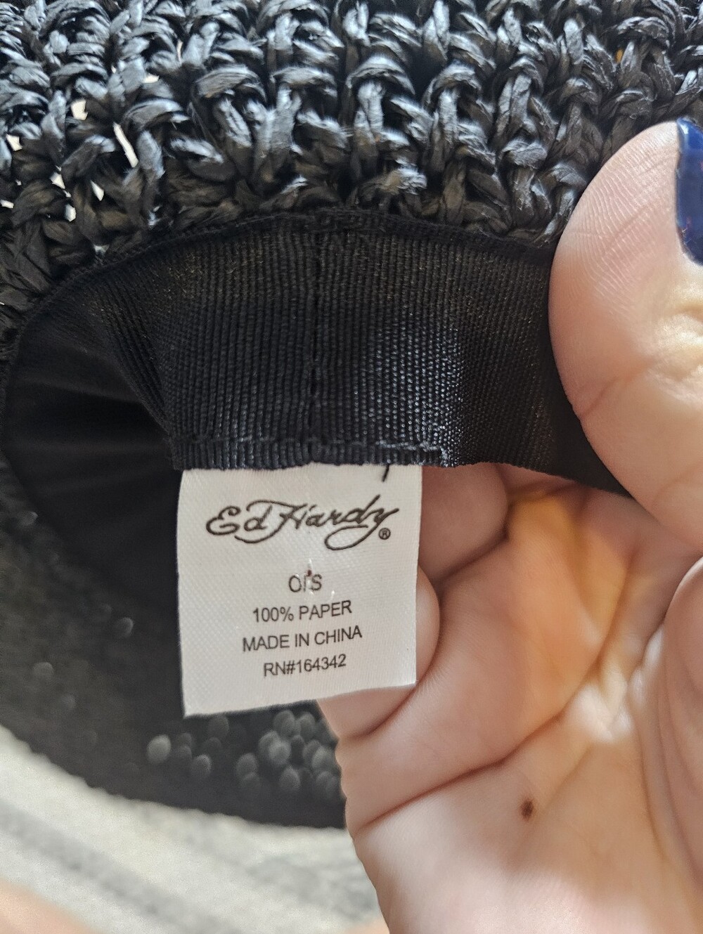 Ed Hardy NWT Black Paper Straw Sun Hat Tiger Embroidered Wide Brim Summer Beach - Picture 6 of 6